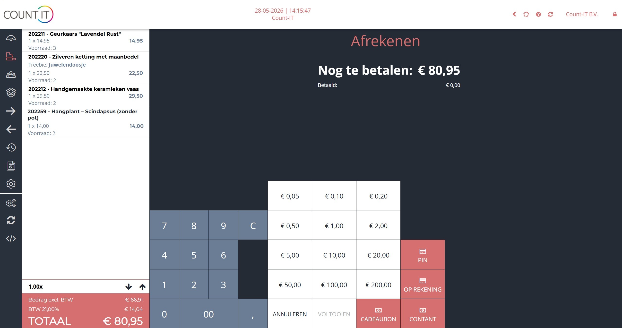 Afrekenscherm