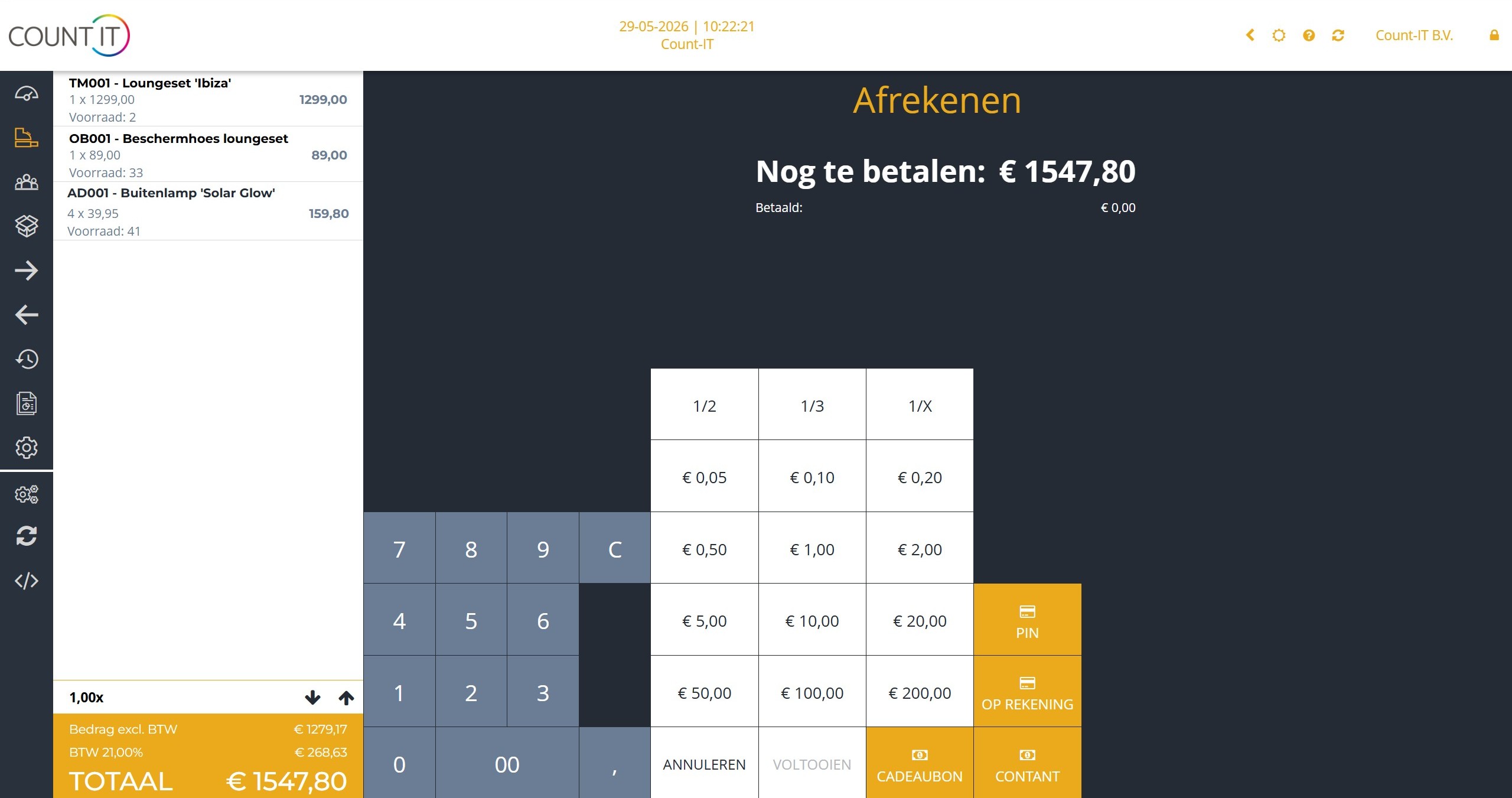 Afrekenscherm
