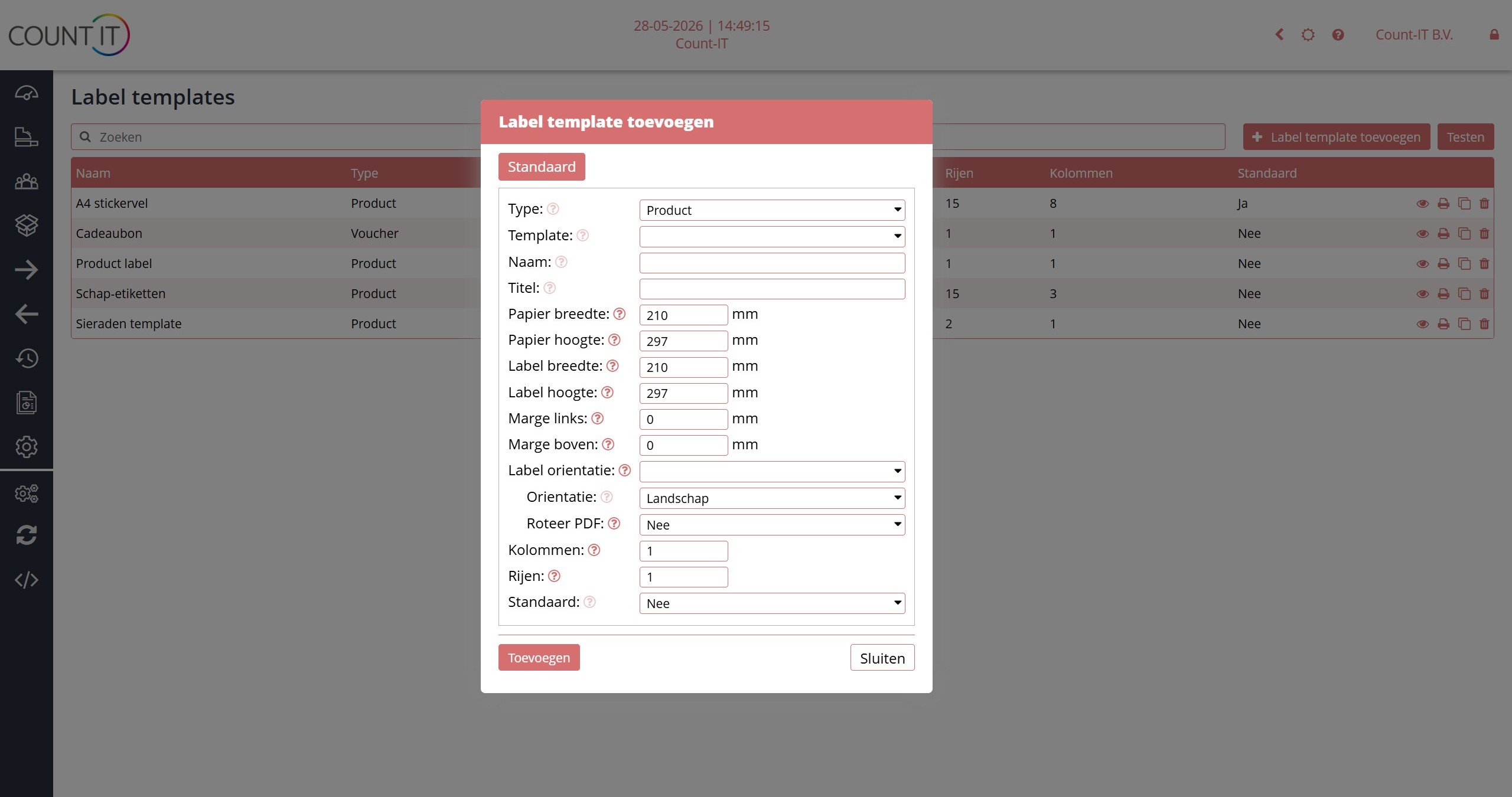 Label template toevoegen